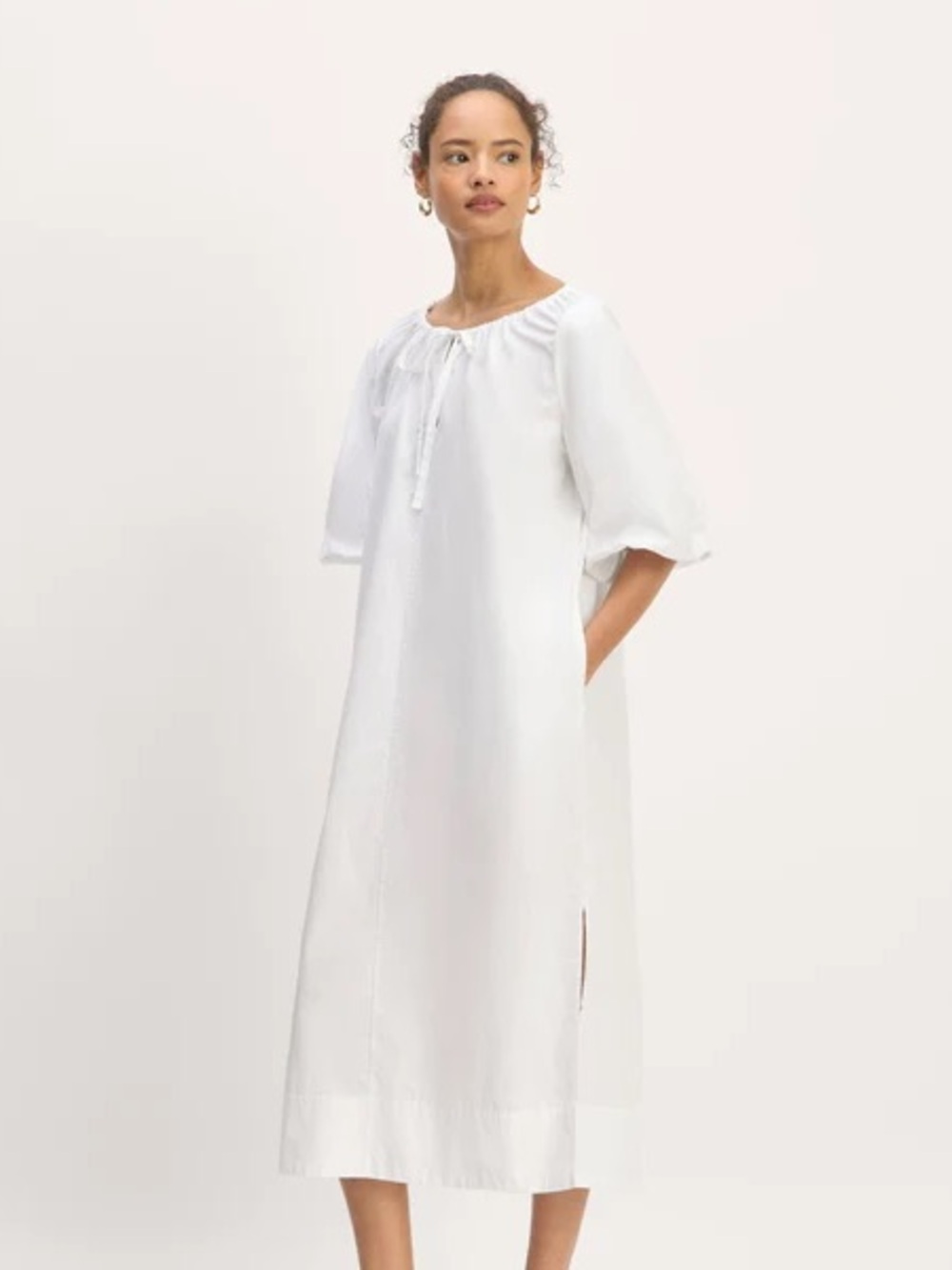 Everlane 100% Supima Cotton Puff Sleeve White Casual Midi Dress Size Small
